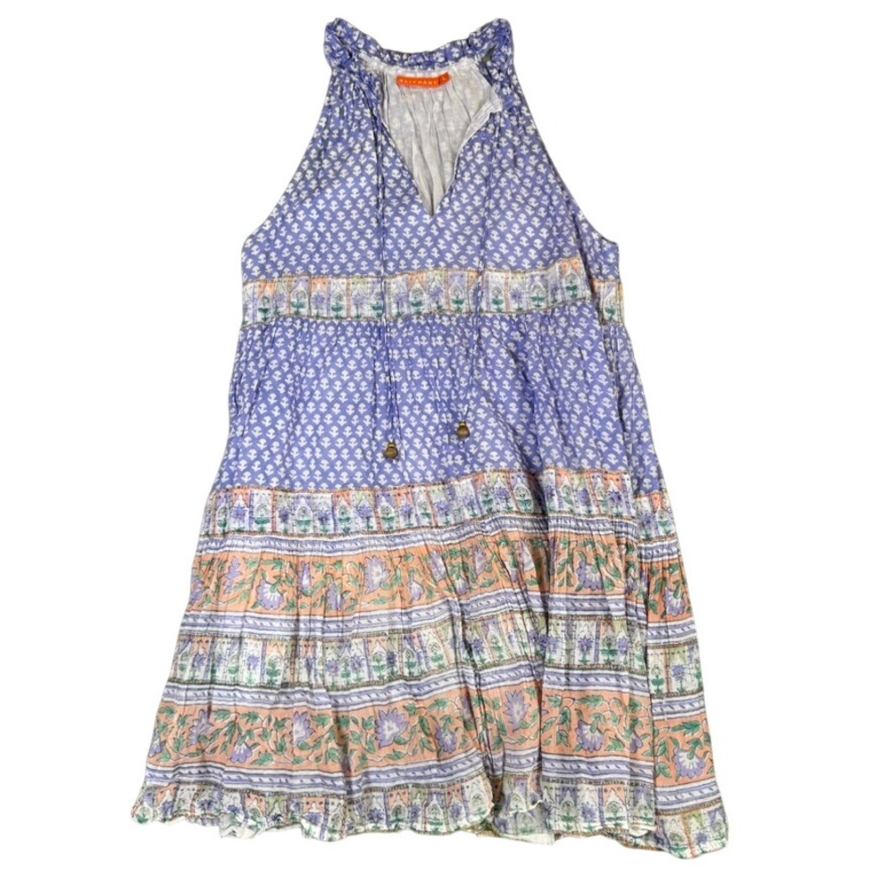 Oliphant Purple Orange Block Print Tiered Halter Mini Dress Size Large